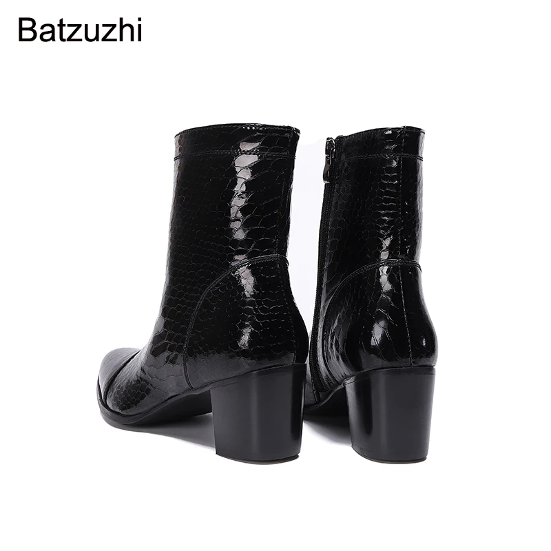 Batzuzhi Handsome Men Boots 7cm High Heels Genuine Boots Men Black
