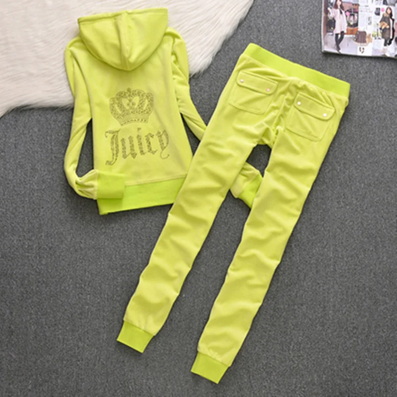 Juicy Lovers Brand New Slim Abiti da donna Casual Outdoor Diamanti Velluto Tute da donna Colletto con cappuccio Tuta sportiva da jogging