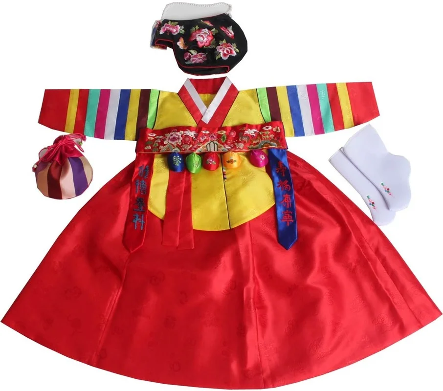 Korean Traditional Imported Fabric Girl Hanbok Baby Traditional Costume Dress 1st Birthday Gift