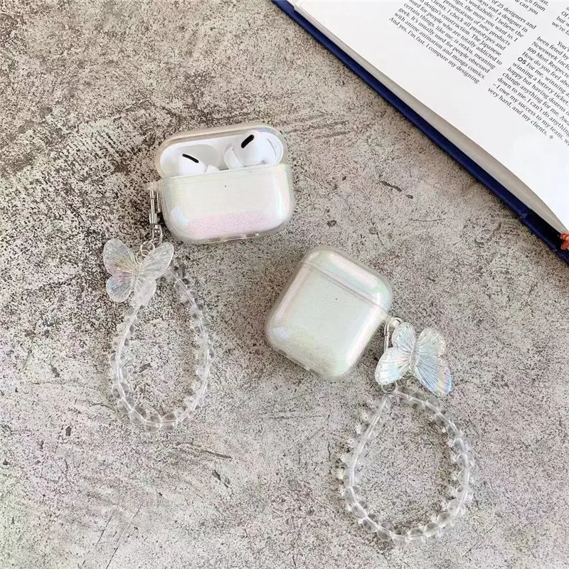 

3D Electroplating Butterfly Bracelet Hard Plastic Case for Airpods 1 2 Pro 3 Wireless Bluetooth Headset Transparent Cover Gift