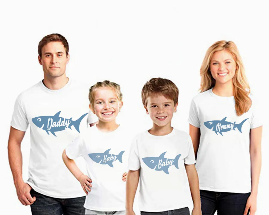 Shark Family Matching Clothes T-Shirt Mom Son Dad Girl Shirt Senior Child Baby Print TShirt Apparel Mother and Daughter Clothes