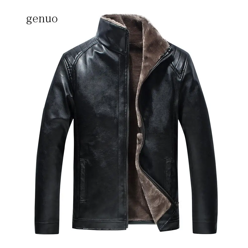 New Leather Jacket Jaqueta De Couro Masculina Men's Thick PU Leather Coat Men Smart Casual Winter Faux Fur Fleece Jacket Male