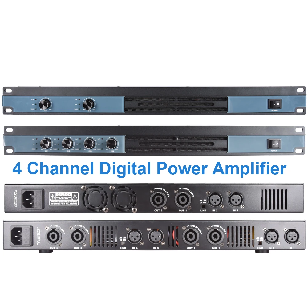 Advanced Digital Amplifier 4 Channel 6400 Watts 2 Ch 3200W High Power AMP 1U Drive 8 10 12 15 18 inch Speaker