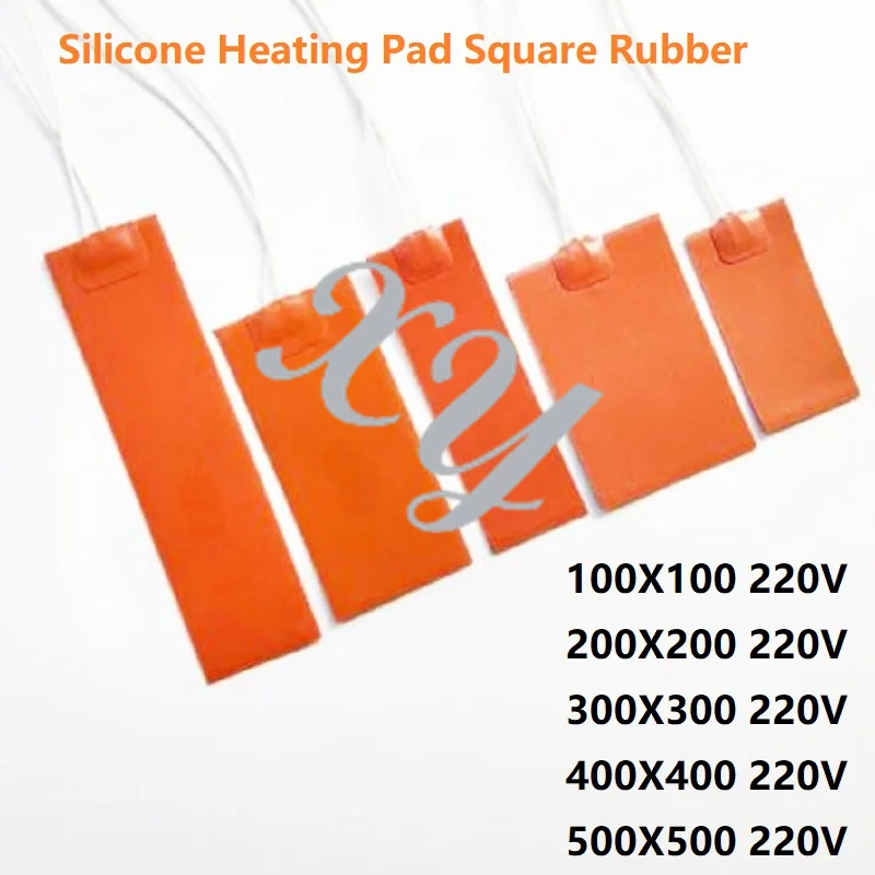 5V 12V 24V 36V 48V 110V 220V 380V Silicone Heating Pad Square Rubber Heat Mat Heated Bed Plate Flexible Waterproof 3D Printer