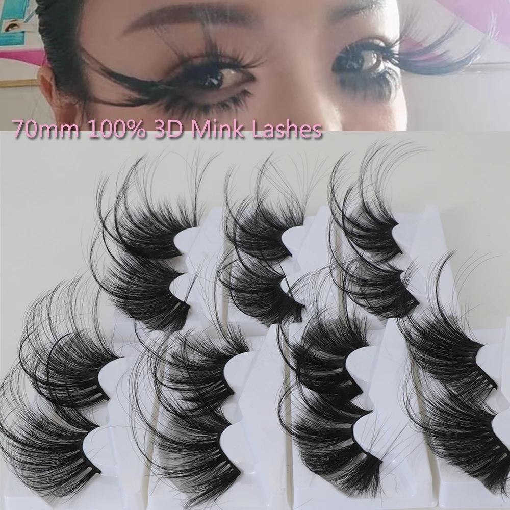 1Pair Beaver Thick Eyelash 70mm Super Long False Eyelashes 100% 3D Mink Eyelashes Exaggeration Fluffy Messy Criss-cross Lashes