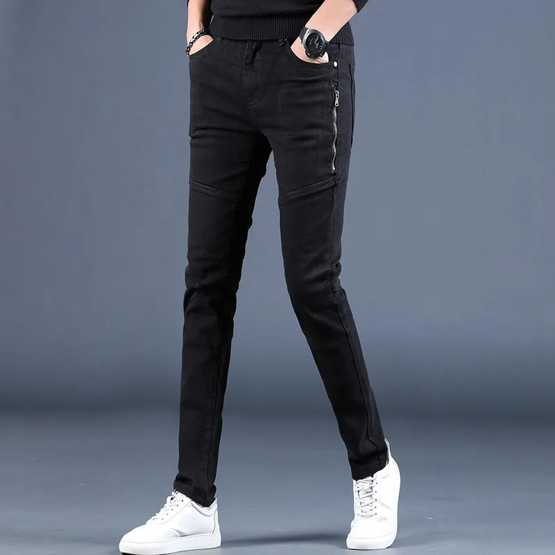 Pantalones Vaqueros informales de corte recto para hombre, Jeans ajustados elásticos negros, Ropa de calle de moda, pantalones Vaqueros de algodón