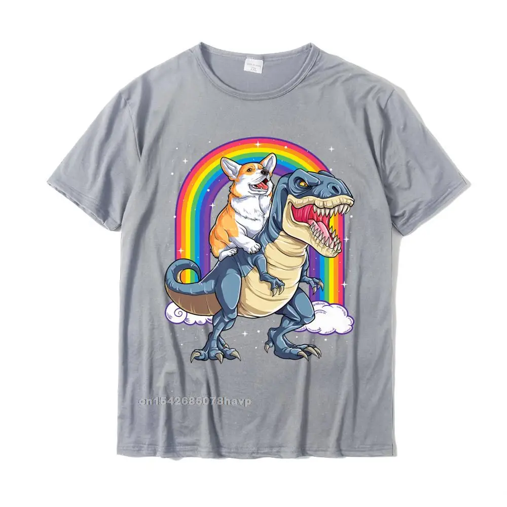 Corgi Riding Dinosaur T Rex Funny Space Galaxy Rainbow Gifts Premium T-Shirt Latest Man T Shirts Cotton Tops & Tees Group