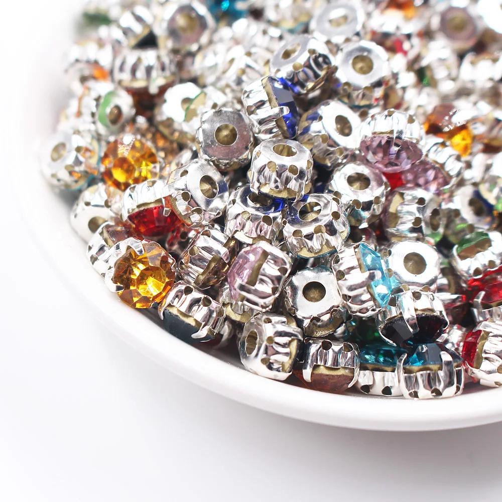 3mm-8mm Klaue zum Aufnähen von Strasssteinen, silberne Basis, glänzende Kristalle, Strass-Stoffsteine, Glasperlen, zum Nähen von Strasssteinen für Kleidung – Detail 7