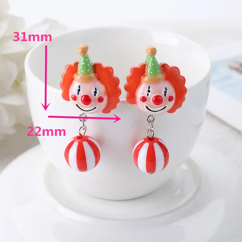 1Pair Cute Stud Earrings Circus Clown  With Watermelon Beads  Charms  Fashion Cartoon Jewelry