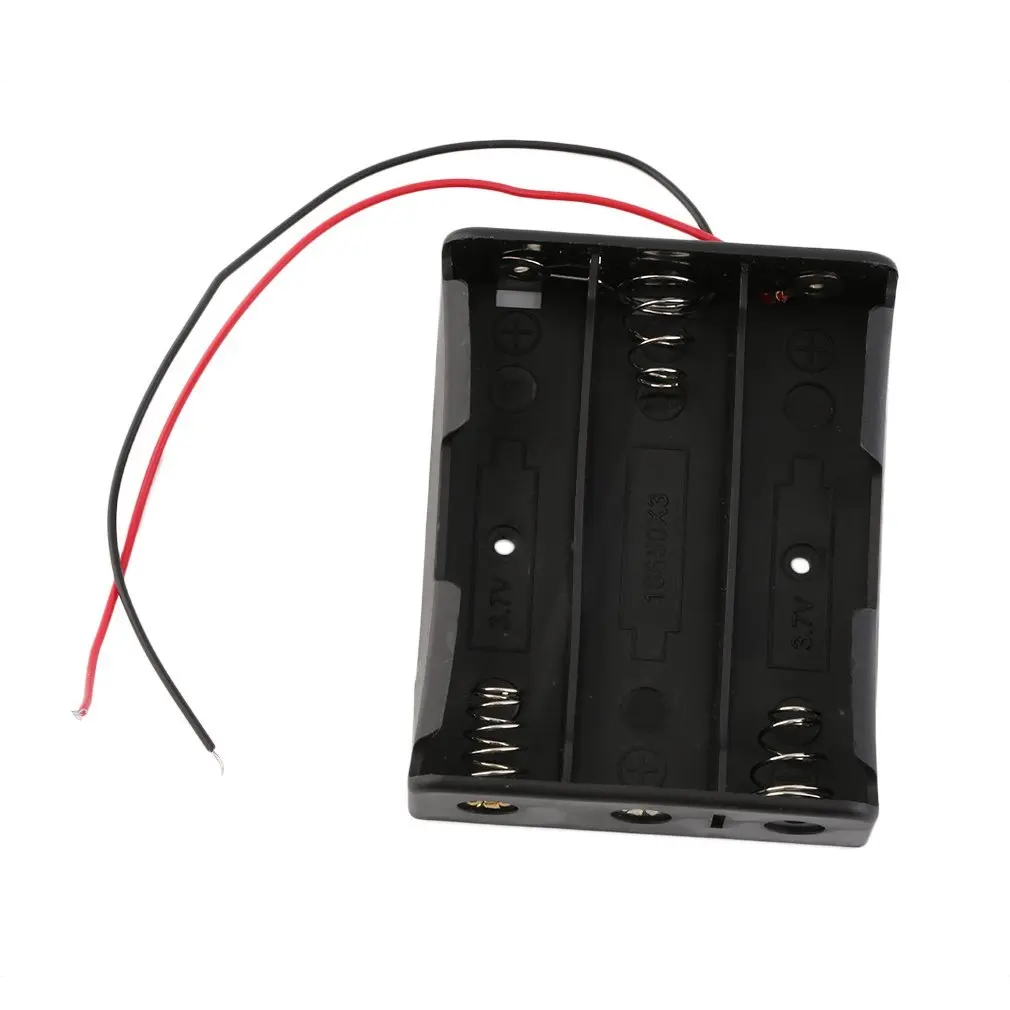 Caja de plástico negro para almacenamiento de batería, contenedor con soporte de Clip de 3 ranuras, DIY, con Pin de plomo de cable, 3x18650, 3,7 V