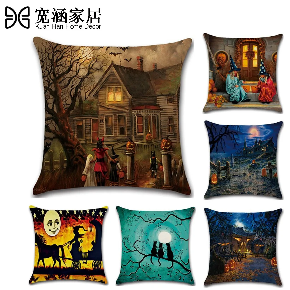 New best selling Halloween series 4 ancient witch pumpkin cat pillow case home decor