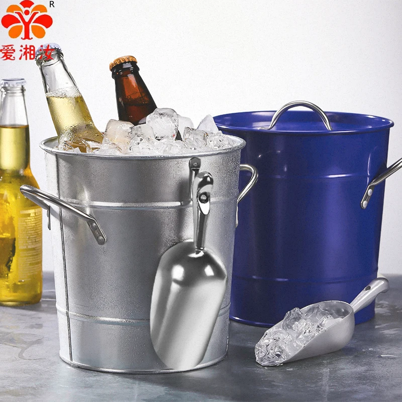 Tinplate Ice Bucket With Lid Whiskey Glass Can Cooler Beer Drink Cooler Double-Deck Bar Accessories Free Ice Shovel 3.5L