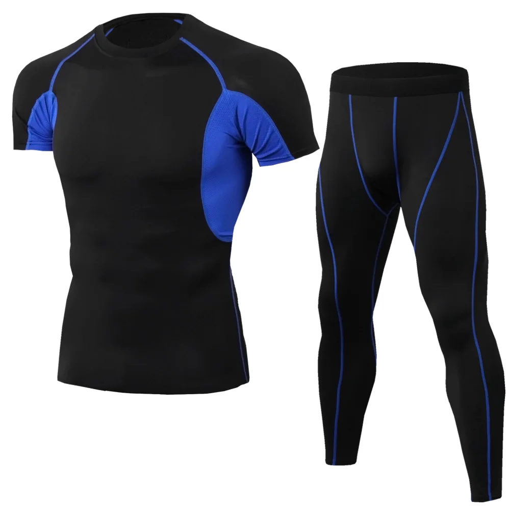 Sportswear Men Fitness Compression Shirt Pants Sets Jogging Tracksuit Gym Clothes Quick Dry Leggings Training Suit MMA Rashguard