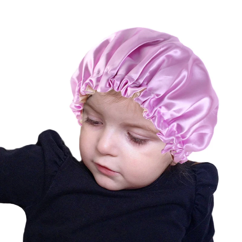 Adjustable Baby Hair Caps Silky Satin Bonnet Double Layer Sleep Cap Night Turban Children Solid Headwear Cute Hat Hair Wear