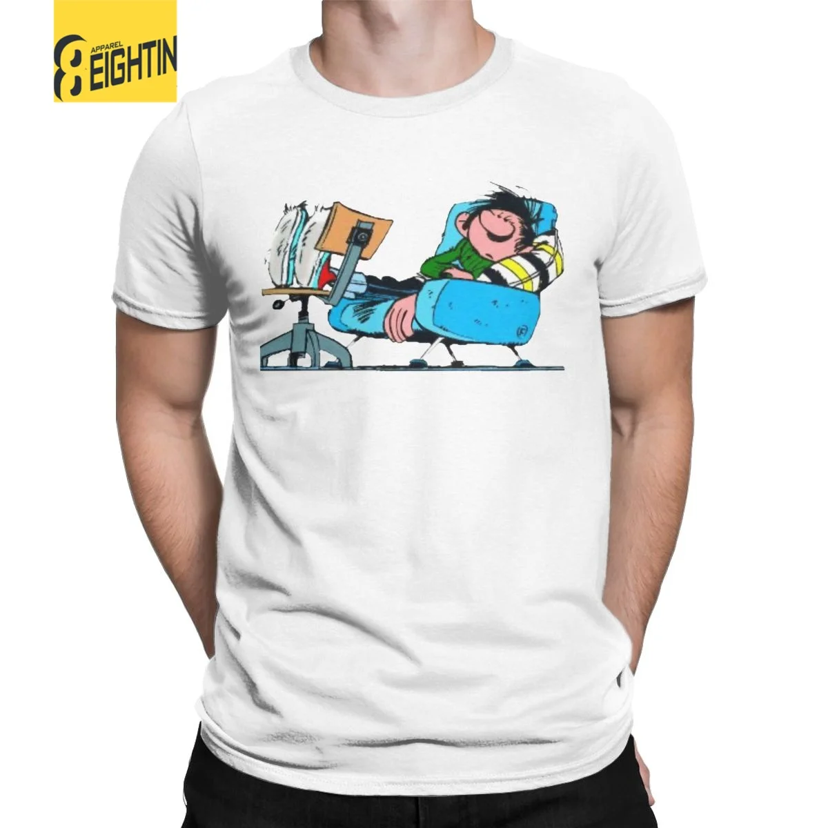 Gaston Lagaffe TV T Shirt Men\'s Pure Cotton Amazing T-Shirt O Neck Belgium Cartoon Tee Shirt Short Sleeve Clothes Birthday