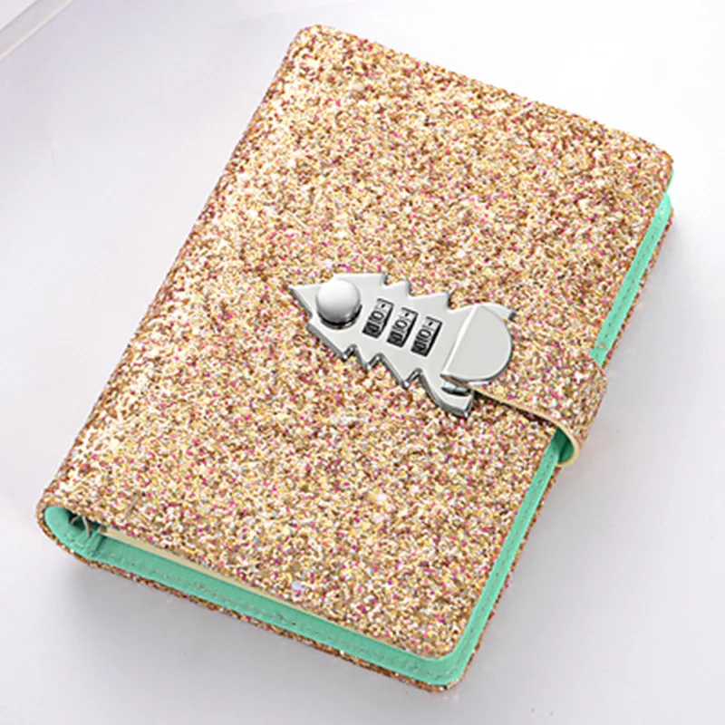 A6 Girls Glitter Diaries Notebook PU Leather With Code Lock Secret Diary YLM9985