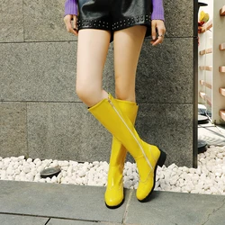 2021new winter Patent Leather Women boots Warm h knee-high zipper boots riding woman boots shoes purple black Platform Boot