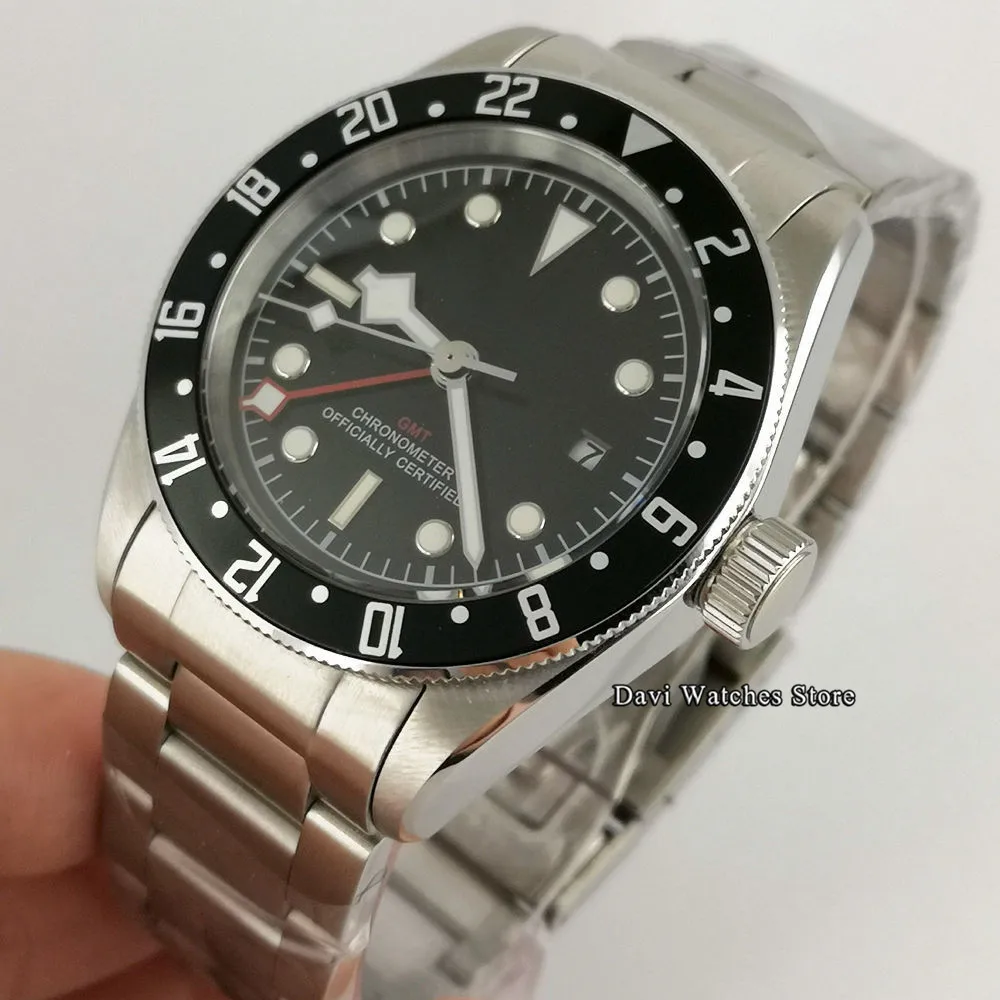 

Corgeut 41 мм класса «Люкс», Для мужчин часы lume Шварц Bay GMT автоматический Военная Униформа спортивный Плавание часы Механические наручные часы