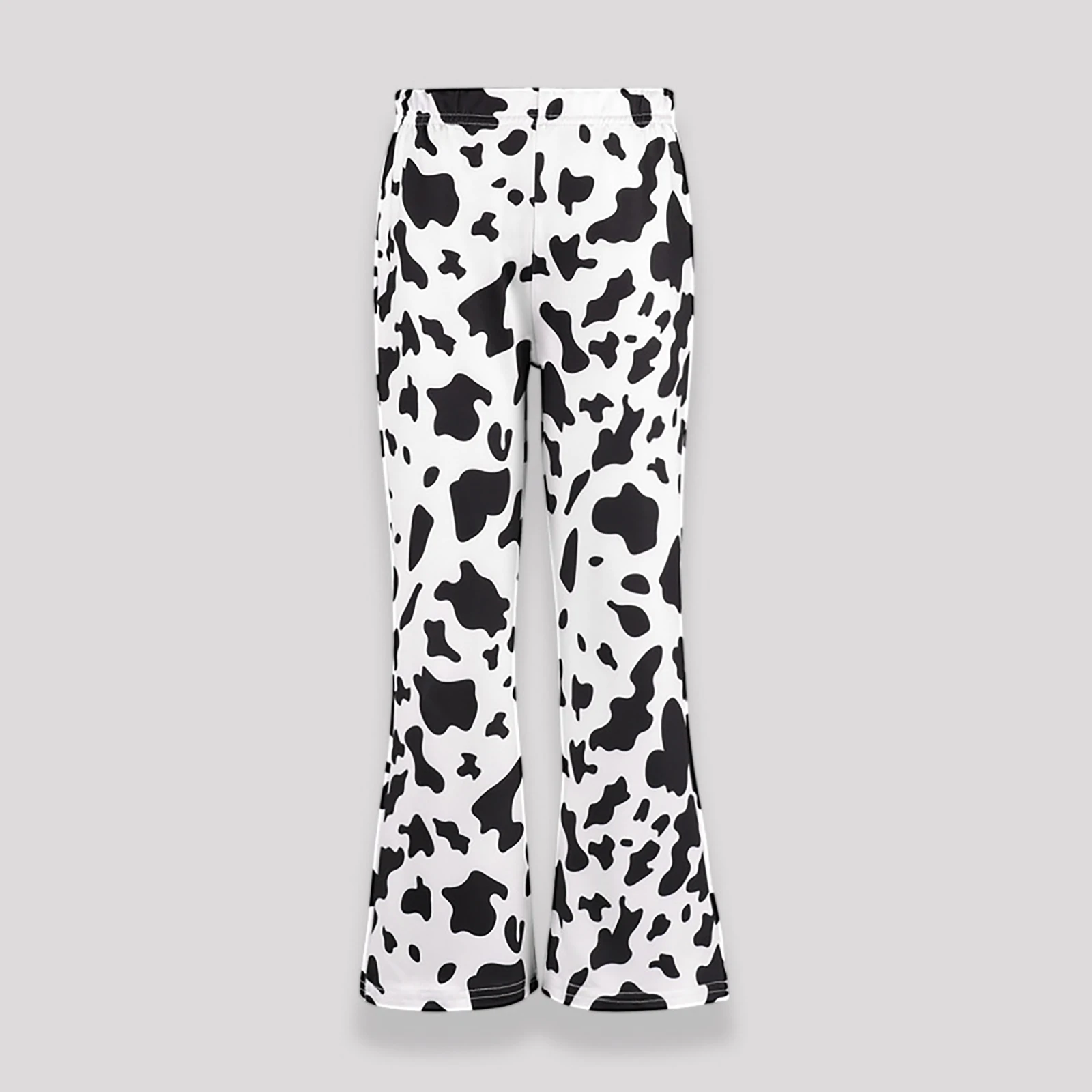 Fashion Cow Pattern Print Pants Stretchy Elastic Waistband High Waist Flared Pants Bell Bottoms Kids Girls Casual Home Dancewear