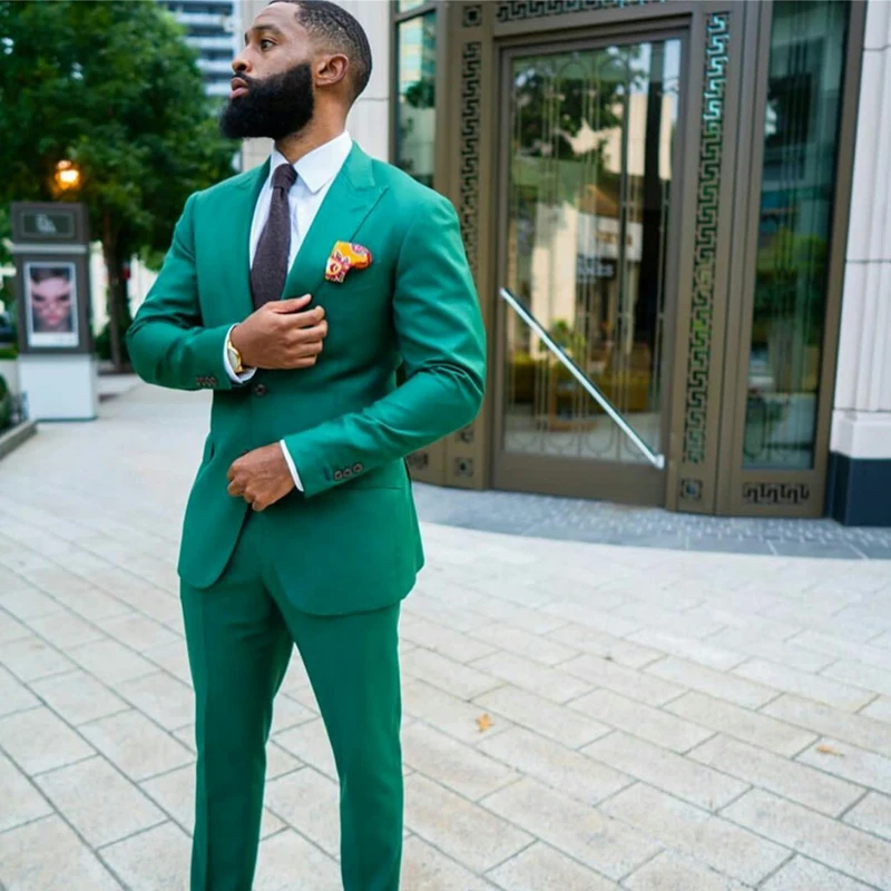 

Handsome Green Mens Suits Plus Size Groom Best Men Business Pants Suit Tailored Plaid Prom Party Wedding Tuxedos (jacket+pants)