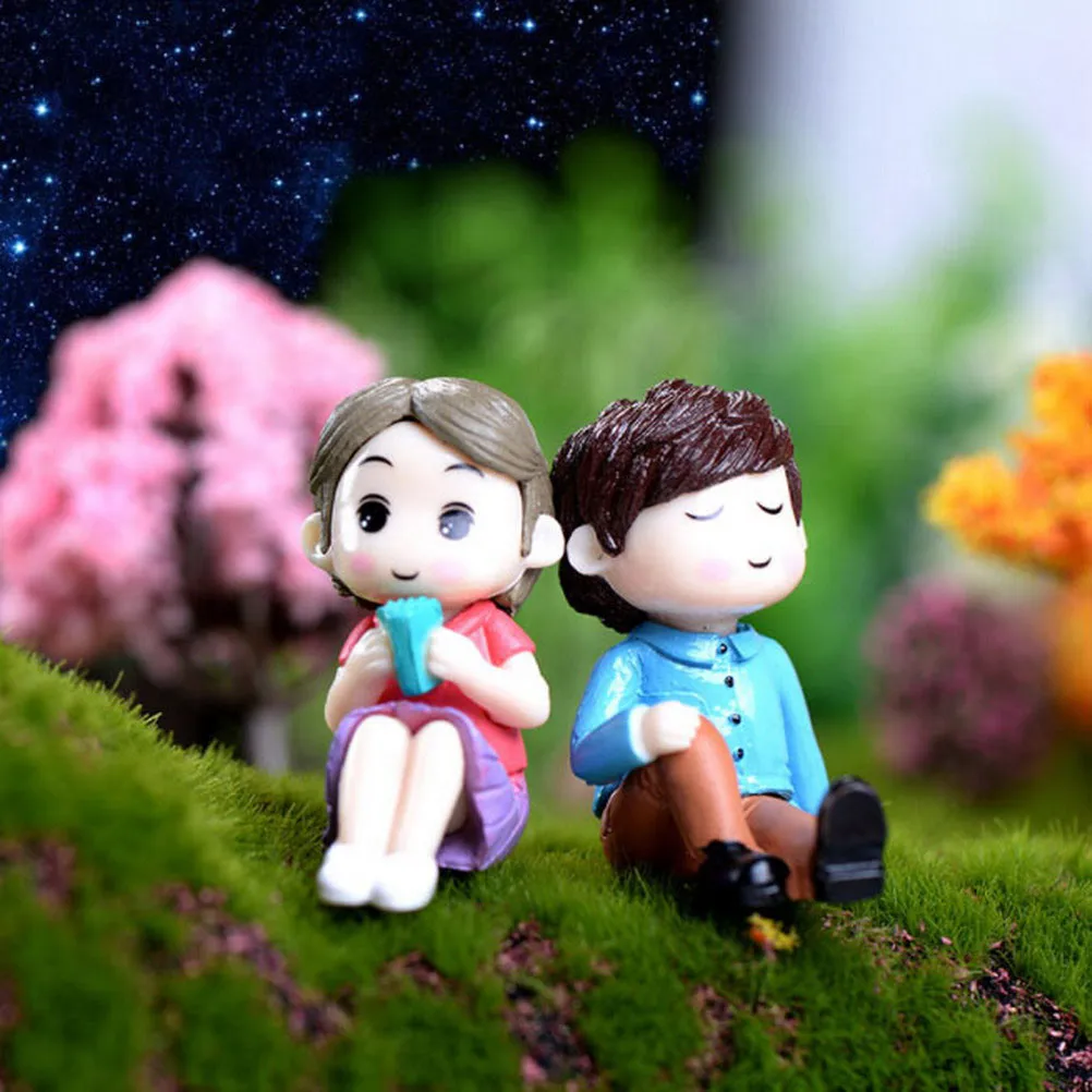 1set Mini Stool Couples Dolls Figurine Fairy Garden Miniatures Decor Dollhouse/Terrarium Figures Figurine DIY Micro Decor