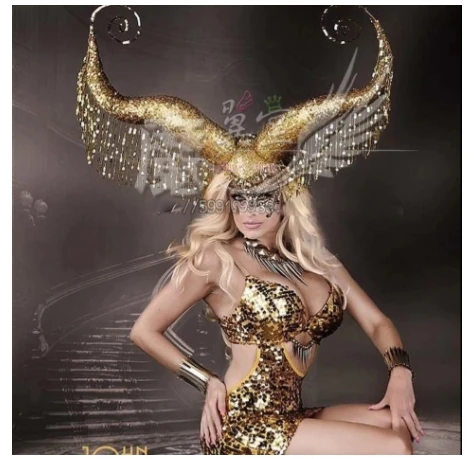 Bar nightclub Golden horn creative headdress headwear stage show gogo Lead dancer prop