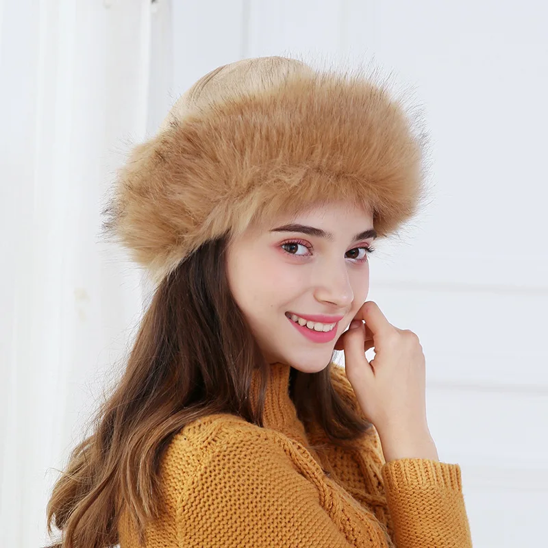 New Thick Warm Russian Hat Ladies Suede Bomber Hat Windproof Women Fur Hat Female Mongolia Cap Women Fox Fur Skullies Beanies