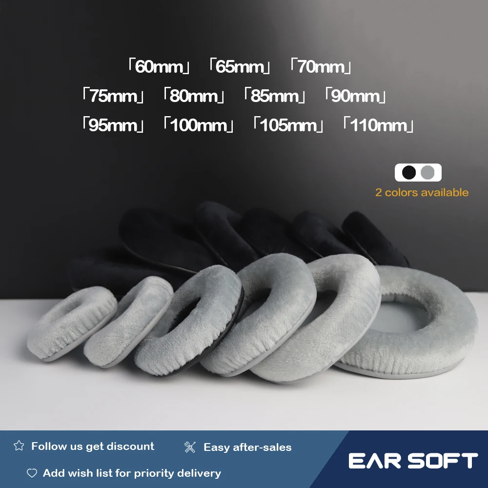 

Earsoft Velvet Replacement Ear Pads for 60mm-105mm Universal Cushions For Sony, AKG, Sennheiser, ATH, JBL Headphones Accessories