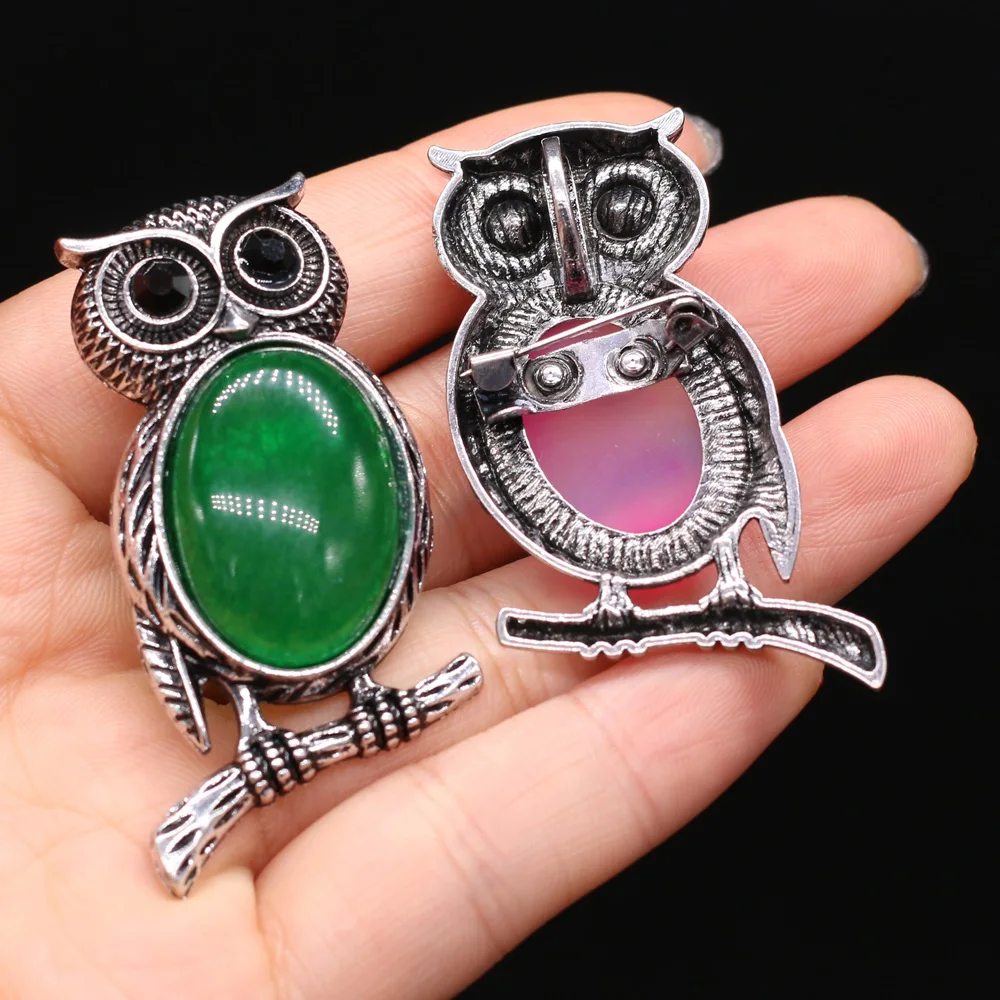 Women Brooch Natural Stone Owl-Shaped Pendant Brooch For Jewelry Making DIY Necklace Bracelet Clothes Shirts Accessory