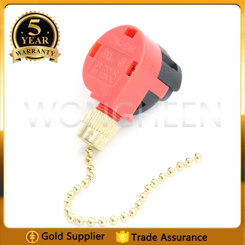 ZE-268S1 Ceiling Fan Switch Zing Ear Pull Chain Switch 3 Speed 4 Wire Control Ceiling Fan Replacement Speed Control Switch Red