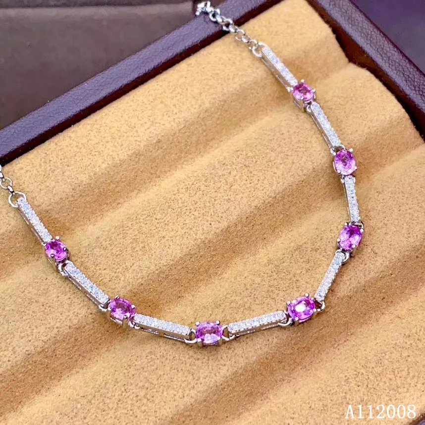 

KJJEAXCMY fine jewelry 925 sterling silver inlaid natural pink sapphire bracelet lovely female bracelet support testing