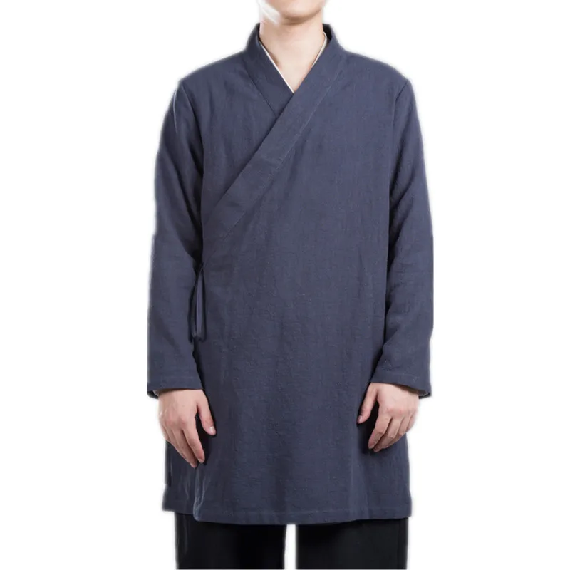 2020 Chinese style improved Hanfu shirt men\'s youth Tang suit retro style linen jacket long section slung cardigan robe