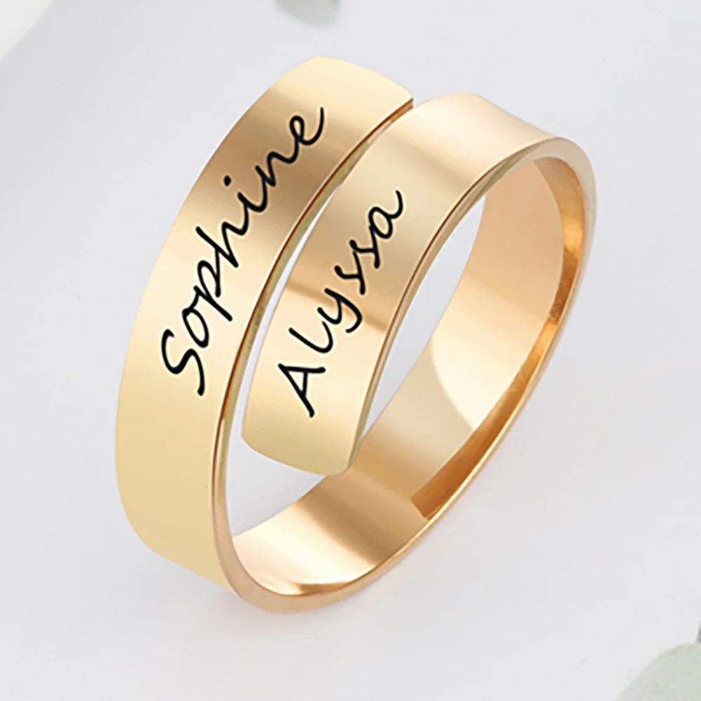 Uonney Dropshipping Customized Jewelry Manufacture Engraving Name Ring For Women Valentine Birthday Gift Silver Gold Color