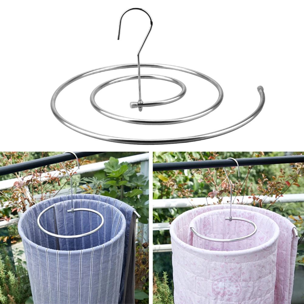 Stainless Steel Round Spiral Quilt Sheets Hanger Blanket Hanger Save Space Rotating Drying Rack Outdoor Home Balcony Hanger