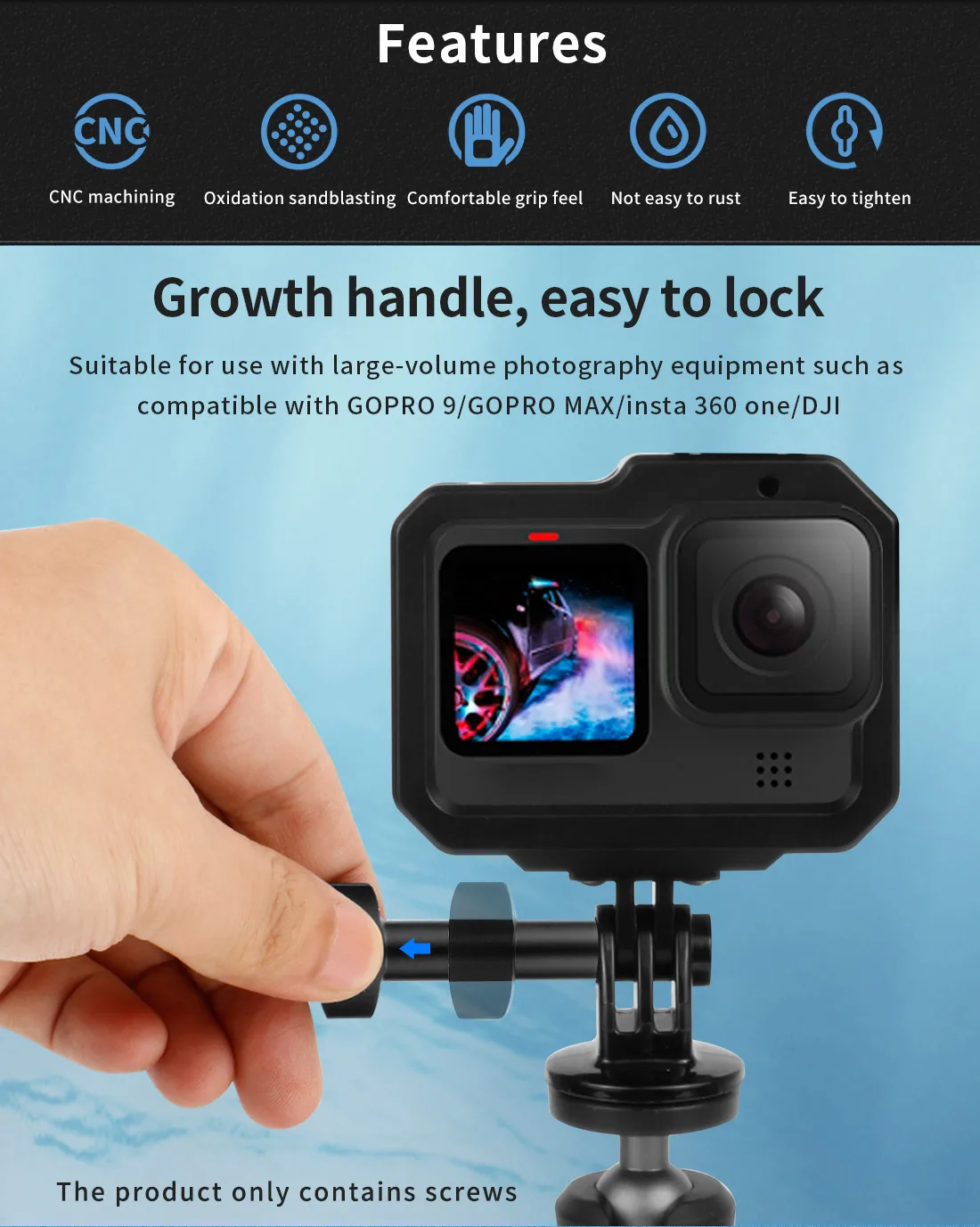 Edelstahl m5 Hand knopfs ch raube Schraube Metall t Kopf manuell festziehen Griff Daumens ch raube Mutter für Gopro 13 12 11 Dji Action Kamera – Detail 11