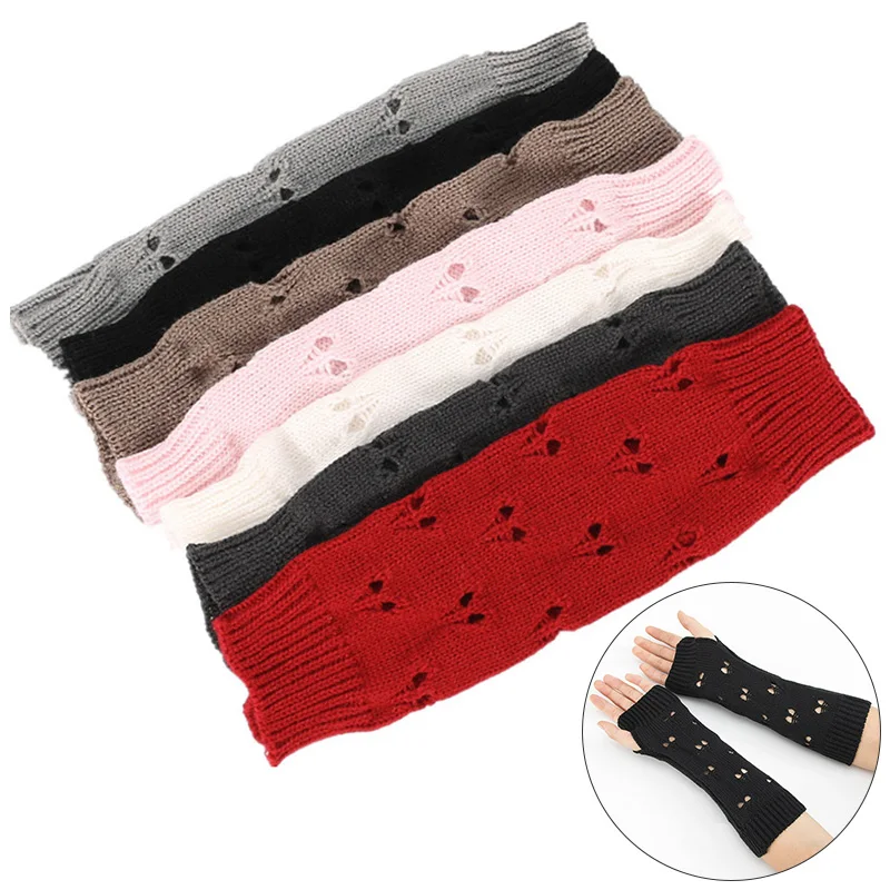 

New Women Elbow Gloves Autumn Winter Warm Knitted Long Fingerless Gloves Ladies Hollow Christmas Red Elbow Gloves for Driving