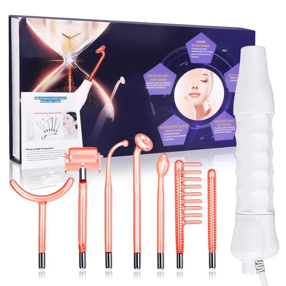 7 In 1High Electrode Frequency  Facial Machine Glass Tube Wand Spot Acne Remover Facial Skin Care  High Frequency Facial SPA