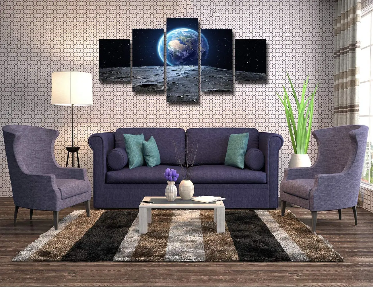 

No Framed Outer Space Blue Earth and Moon 5 Pcs Canvas Picture Print Wall Art Canvas Painting Wall Decor for Living Room