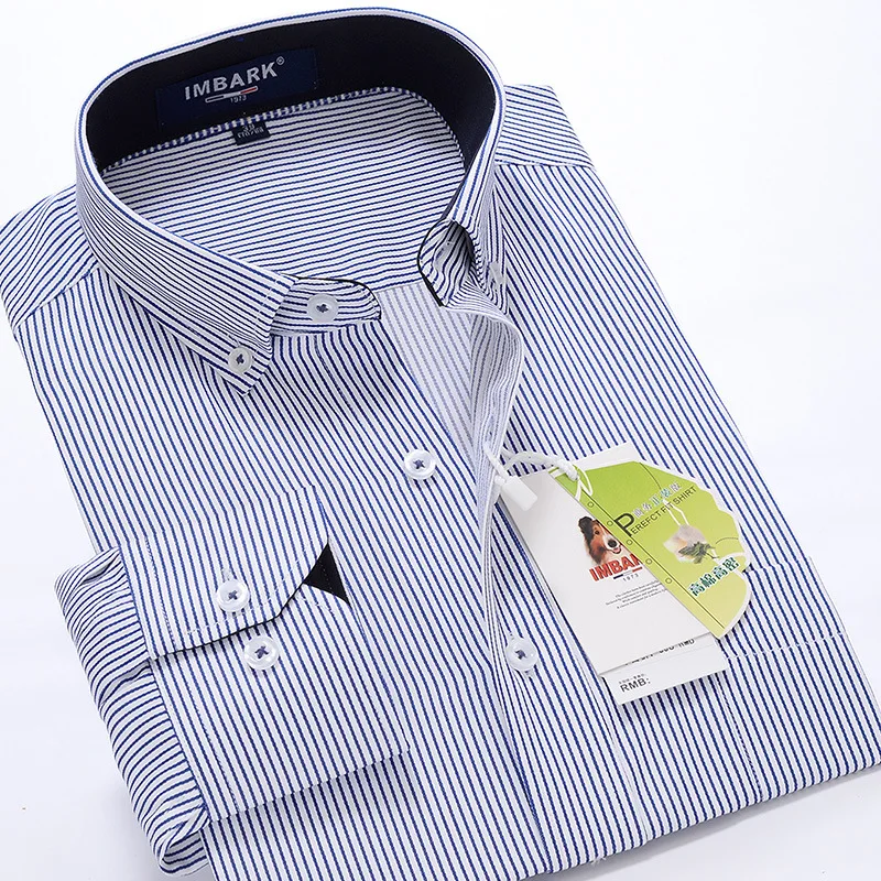 SHAN BAO Classic Striped Shirt 2021 Spring and Autumn High Quality Brand Young Men\'s Business Casual Large Size Loose Shirt