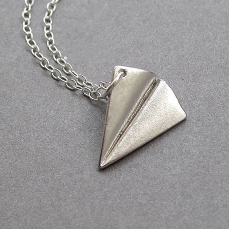 OMHXZJ Wholesale European Fashion Woman Man Party Wedding Gift Paper Plane 925 Sterling Silver Necklace Pendant Charm CA109