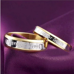 Engraved Forever LOVE Fashion Titanium Steel Couple Ring 18K Gold Ring Wedding Engagement Ring Anniversary Jewelry Gift