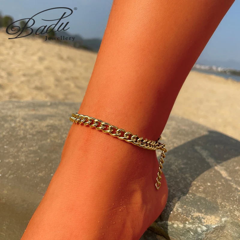 Badu Stainless Steel Anklets For Women Beach Foot Jewelry Leg Snake Link Chain Ankle Bracelets Women Summer Accessories Gift