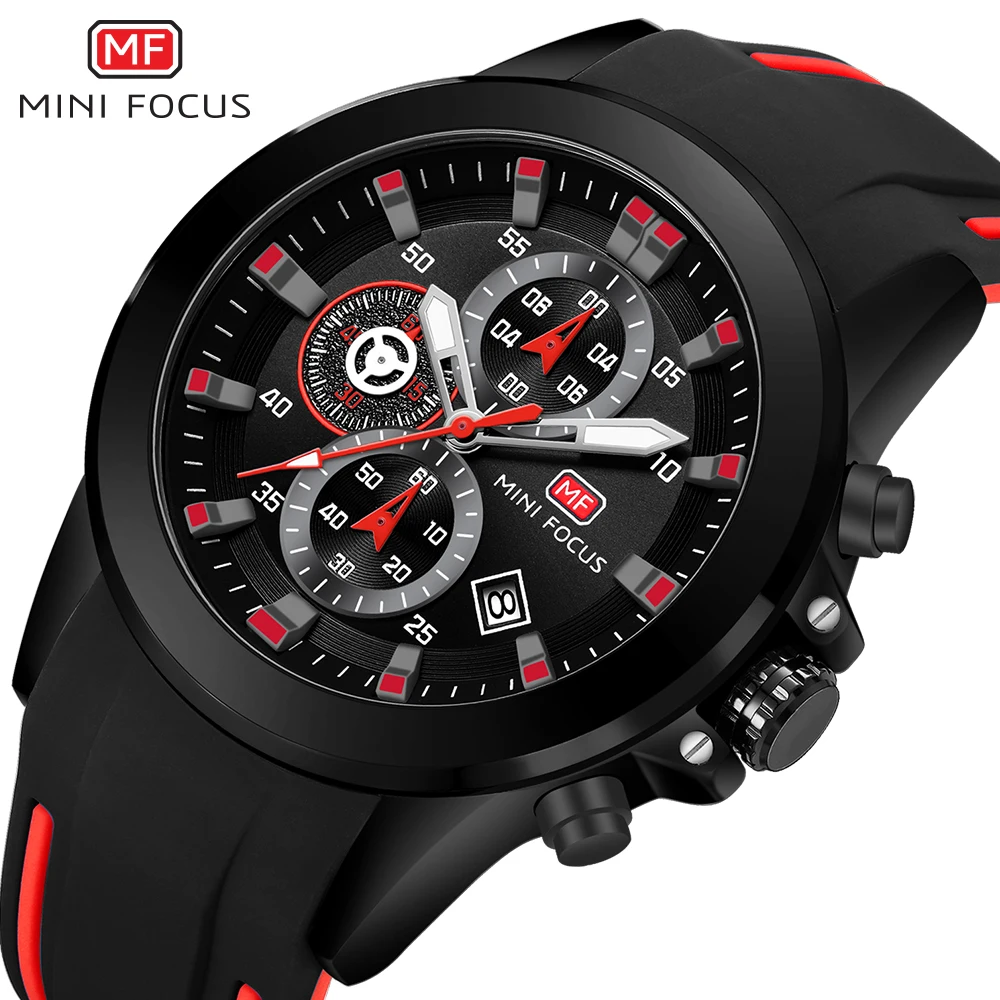 MINI FOCUS Army Watches Men Silicone Strap Chronograph Quartz Watch Luxury Sports Wristwatch Top Brand Relogios Masculino 0287