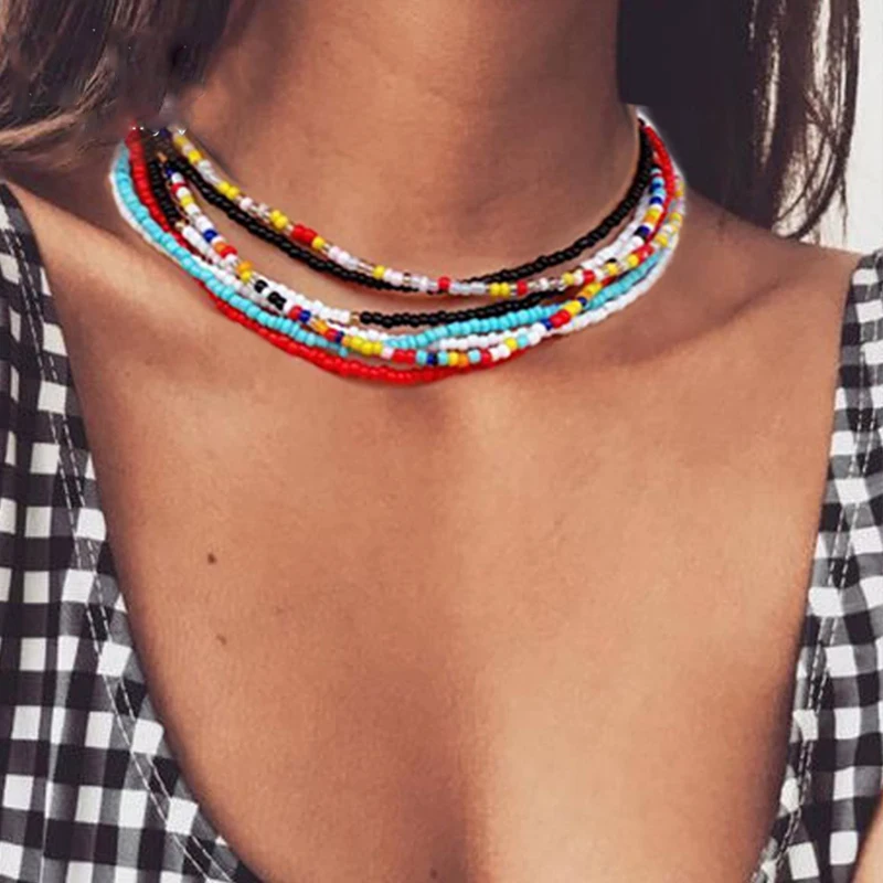 Ins Style Colorful Rice Beads Choker Necklace for Women Clavicle Neck Chain Handmade Summer Jewelry Fashion Girls Accessories