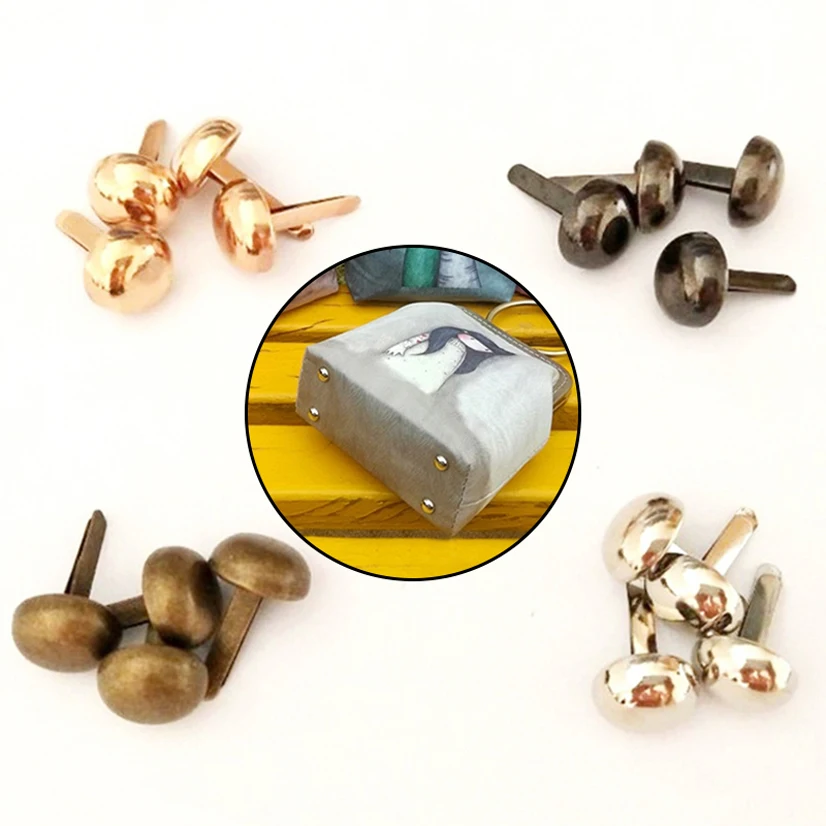 100pcs/pack Riveter Leather Studs Metal Rivets Bag Accessories Rivets Leathercraft Purse Handbag Metal Double Feet Rivets