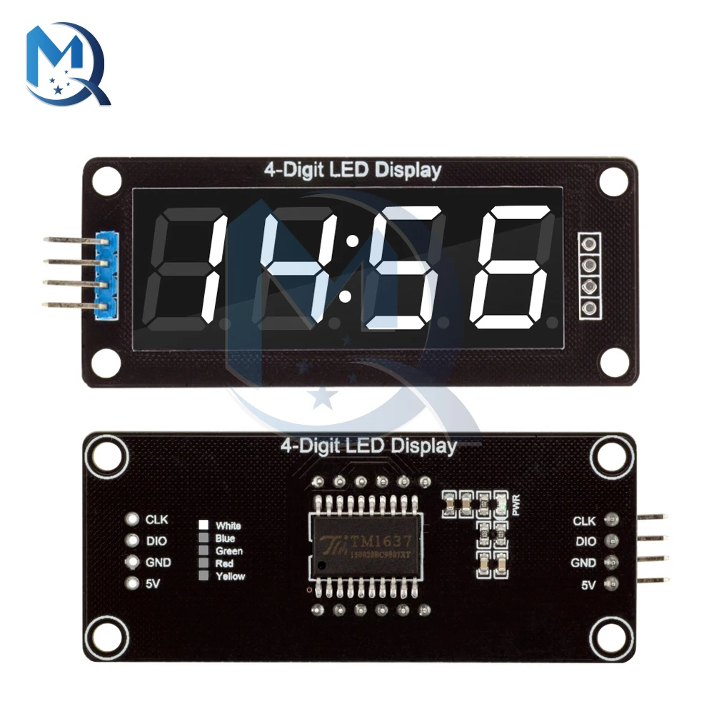 0.56 inch 4-Digit 7 Segments Digital Tube Clock Module Double Dots Blue Yellow White Green Red LED Display TM1637 For Arduino