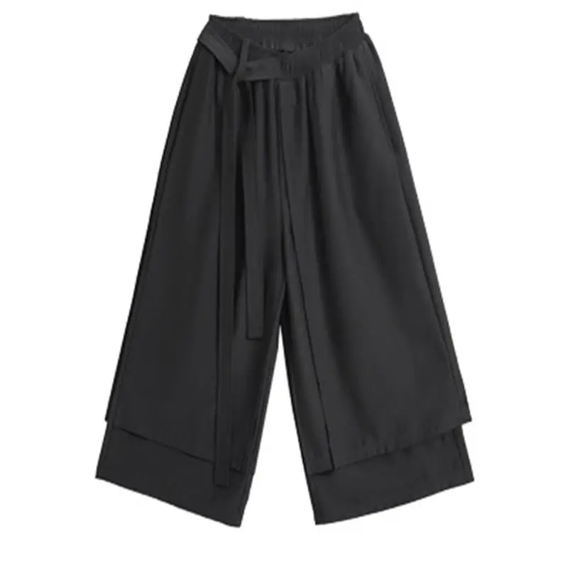 

Men's new classic dark Sun personality asymmetrical layering design loose large straight leg eight leg pants