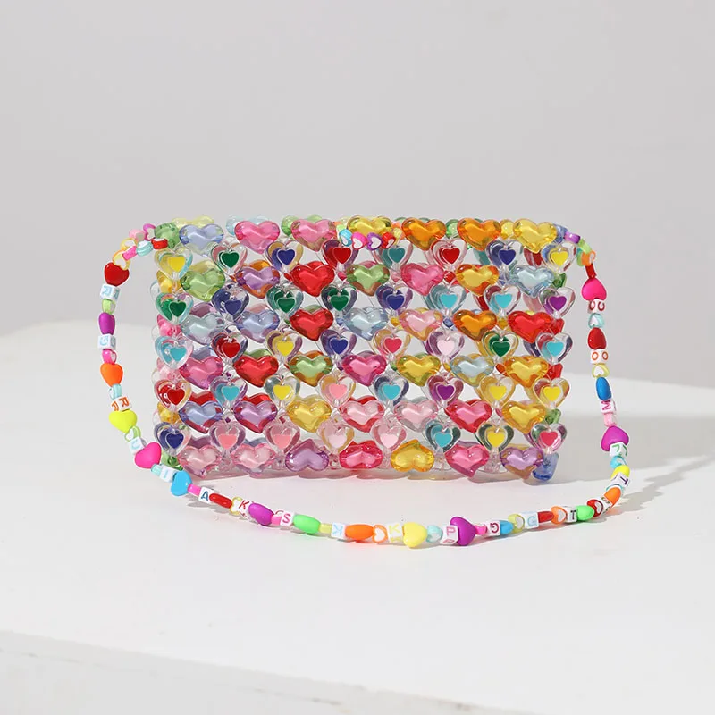 Love Beaded Bag DIY Hand Woven Bag Gir Summer Jelly Colorfull Purses and Handbags Luxury Designer Gift Beaded Mini Shoulder Bag