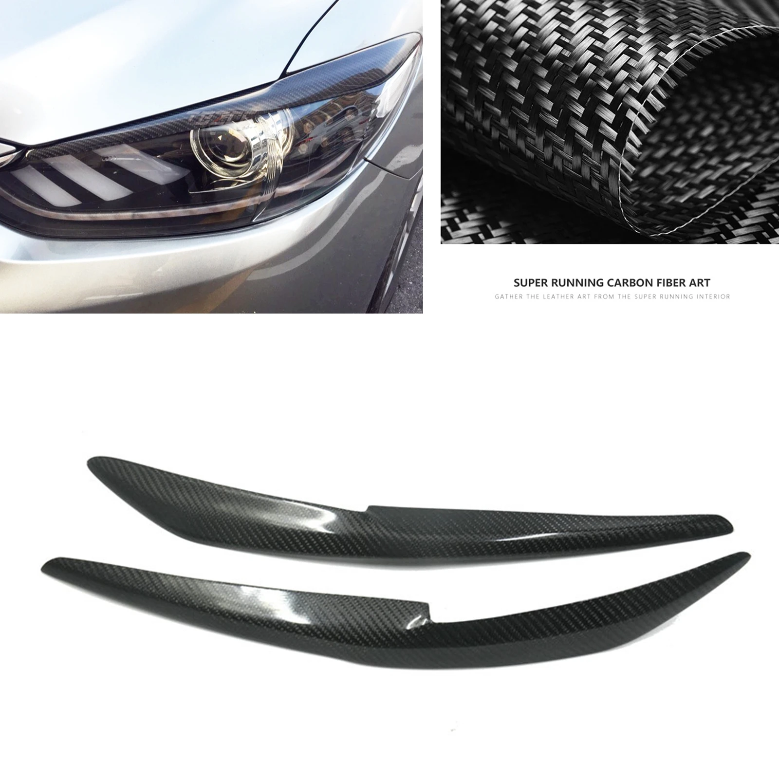 

For Mazda 6 Atenza 2014-2016 Real Carbon Fiber Headlight Eyebrow Trim Headlamp Eyelid Front Head Light Lamp Brow Cover Sticker