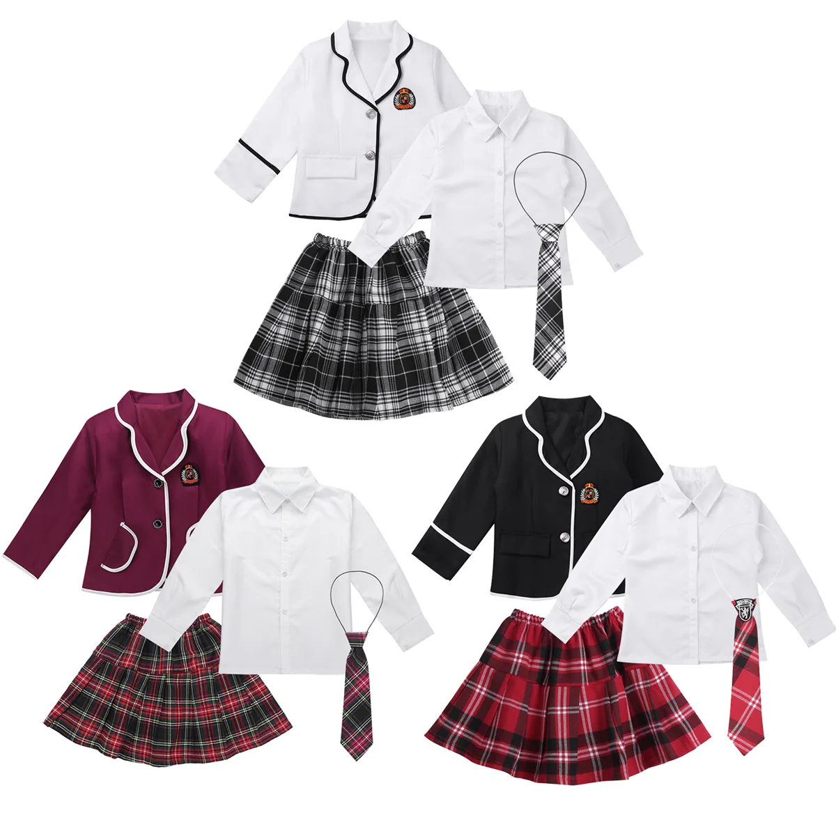 Kids Teens Japanse Anime Cosplay Studenten Kostuum Meisjes Britse Stijl Schooluniform Jas Met Shirt Tie Mini Rok Set